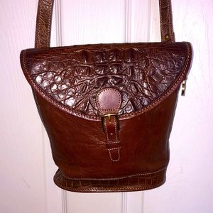 Brahmin brown leather binocular style cross body bag